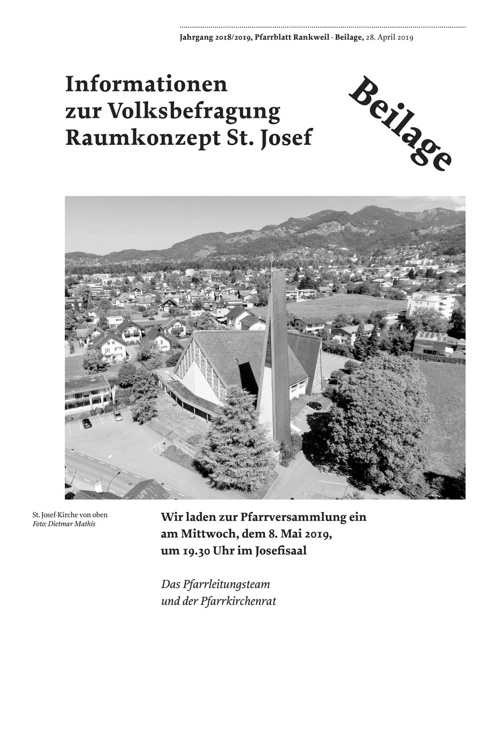 Titelseite Pfarrblatt Nr. 16 — Beilage Raumkonzept