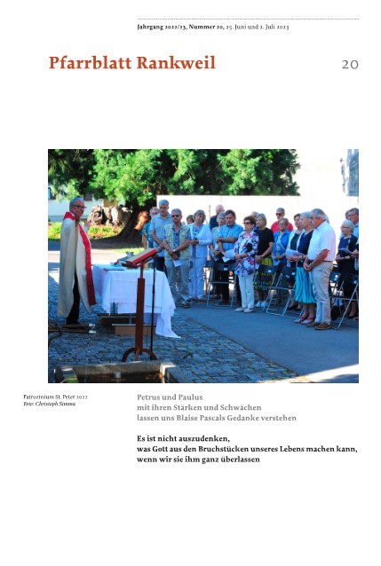 Titelseite Pfarrblatt Nr. 20